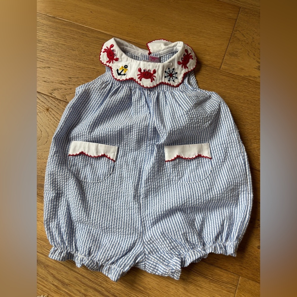 Good lad striped ruffle summer outfit anchor boat crab baby girl 9mo